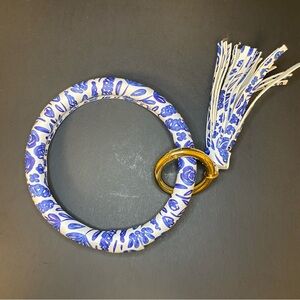 Blue & White Floral Bangle Keyring with Tassel